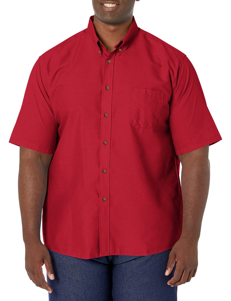 Red Kap Mens Poplin Dress Shirt, Stain And Wrinkle Resistant, Short Sleeve, Red, XX-Large Tall US - Image 1
